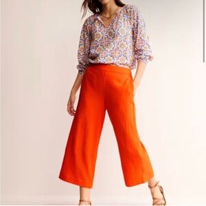 Boden Double Cloth Orange Wide Leg High Rise Cropped Trousers Pants